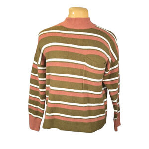 Madewell Women's M Redmond Striped Mockneck Sweater Pocket Boxy Knit Retro Chic‎